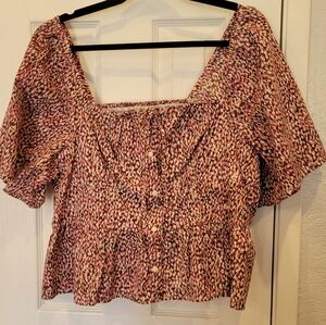 Women's Pink and Black Smocked Top